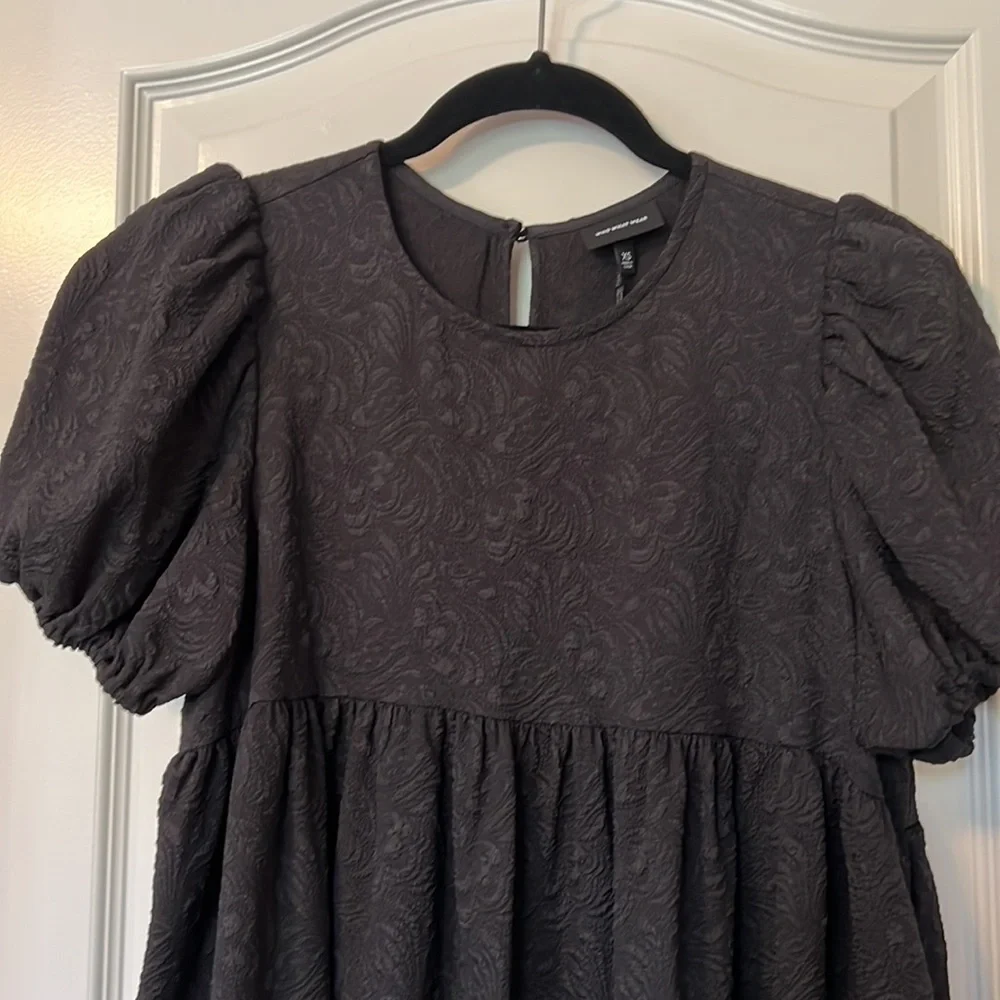 NWT Who What Wear Puff Sleeve Babydoll Dress in Black Jacquard - Picture 9 of 16